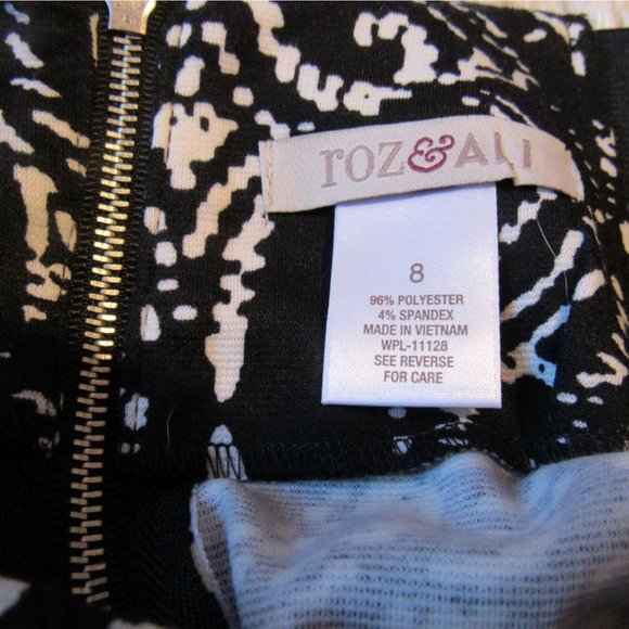 ROZ & ALI Black & White Sexy Stretch Career Pencil Midi Skirt Women's 8 - Picture 3 of 4